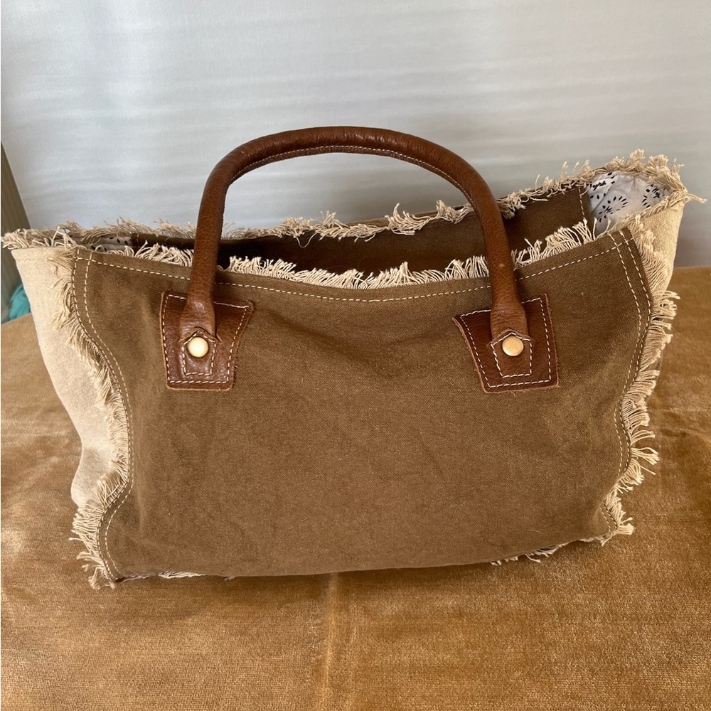 Myra Bag Rustic Brown and Cream Tote - Picture 3 of 5